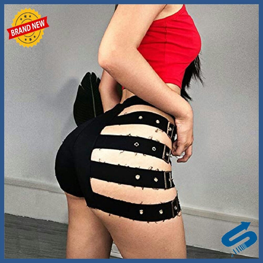 High Waisted Elastic Shorts for Dance Clubwear Rave Outfits - Picture 6 of 6